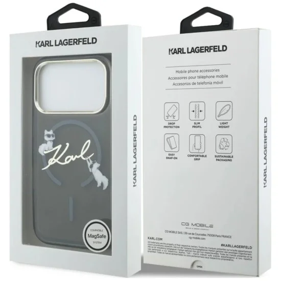 Karl Lagerfeld - IML Choupette and Karl Script Logo MagSafe (KLHMP18L5HKSCAK) - iPhone 18 Pro / iPhone 17 Pro - Black