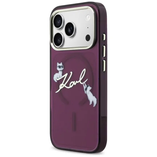 Karl Lagerfeld - IML Choupette and Karl Script Logo MagSafe (KLHMP18L5HKSCAR) - iPhone 18 Pro / iPhone 17 Pro - Burgundy