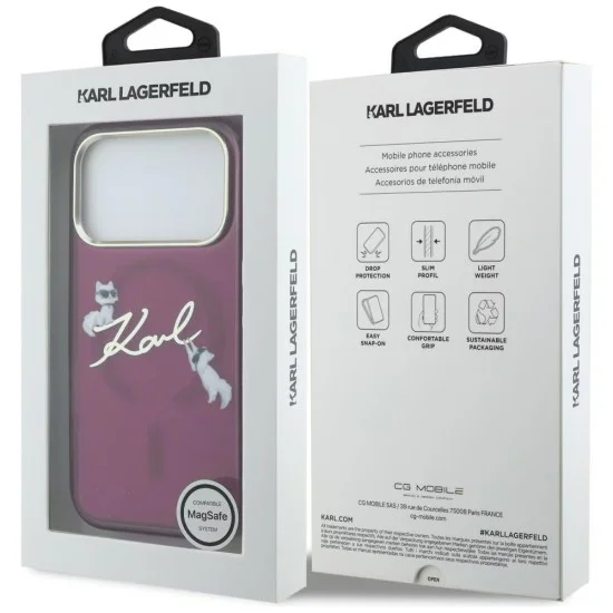 Karl Lagerfeld - IML Choupette and Karl Script Logo MagSafe (KLHMP18L5HKSCAR) - iPhone 18 Pro / iPhone 17 Pro - Burgundy