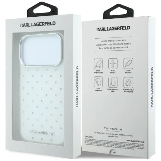 Калъф Karl Lagerfeld IML Rhinestones and Electroplated Logo (KLHCP18L6HCRDKLH) - iPhone 18 Pro / iPhone 17 Pro - Бял
