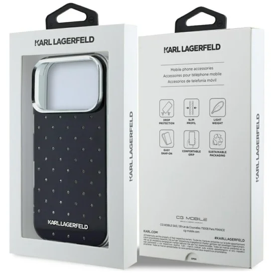 Калъф Karl Lagerfeld IML Rhinestones and Electroplated Logo (KLHCP18X6HCRDKLK) - iPhone 18 Pro Max / iPhone 17 Pro Max - Черен