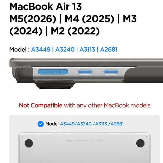 Калъф за MacBook Air 13 (2022 / 2024 / 2025 / 2026) - Airskin - Spigen - Черен (Frost Black)