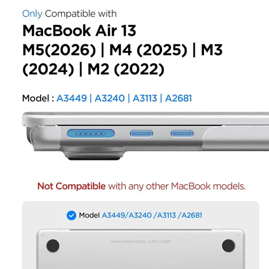 Калъф за MacBook Air 13 (2022 / 2024 / 2025 / 2026) - Airskin - Spigen - Прозрачен (Frost Clear)