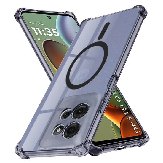 Калъф за Motorola Moto G15 / G15 Power - Techsuit - Удароустойчив Clear Silicone MagSafe - Опушено Черен