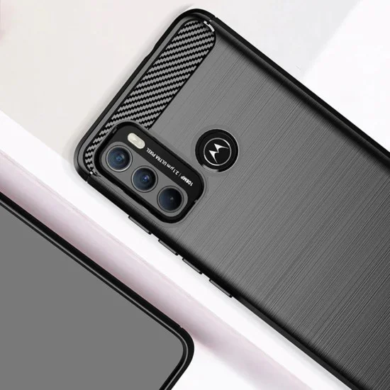 Калъф за Motorola Moto G60 - Carbon Silicone - Черен