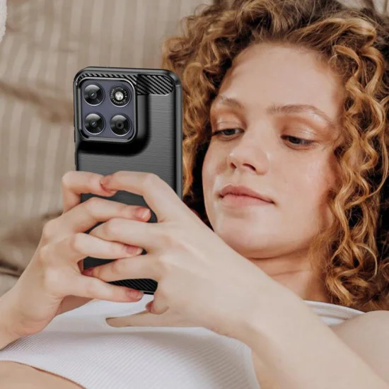 Калъф за Motorola Moto G77 / G67 - Carbon Silicone - Techsuit - Черен