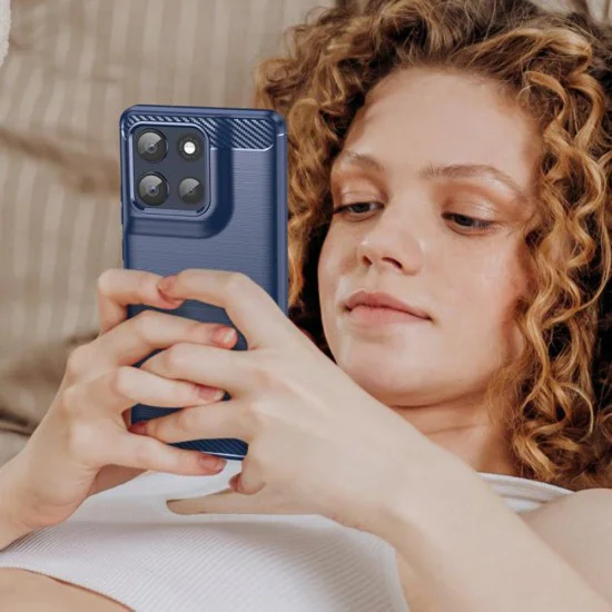 Калъф за Motorola Moto G86 - Techsuit - Carbon Silicone - Син