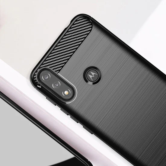 Калъф за Motorola Moto Moto E7 Power / Moto E7i Power - Карбонов силикон - черен