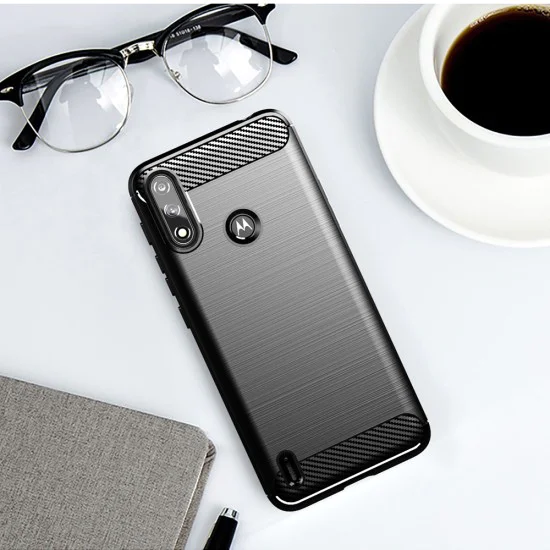 Калъф за Motorola Moto Moto E7 Power / Moto E7i Power - Карбонов силикон - черен