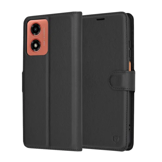 Калъф за Motorola Moto Moto G04 / Moto G04s / Moto G24 / Moto E14 - Кожено Протектор - Черен