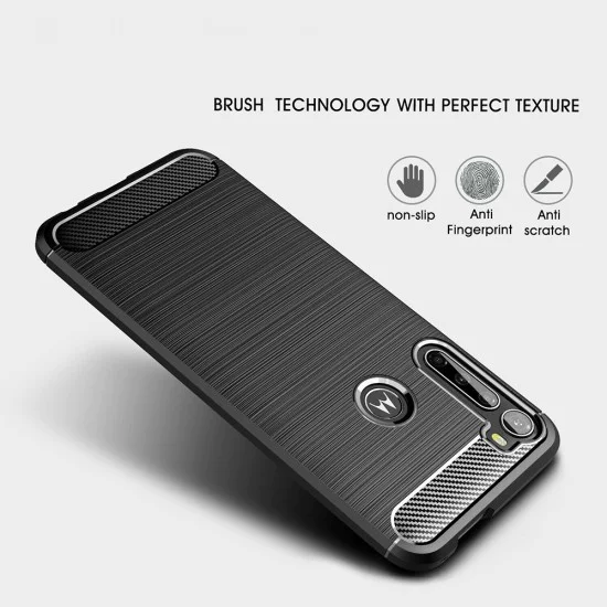 Калъф за Motorola One Fusion Plus - Carbon Silicone - Черен