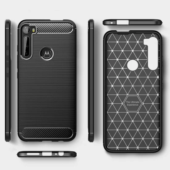 Калъф за Motorola One Fusion Plus - Carbon Silicone - Черен