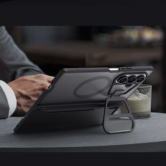 Калъф Nillkin CamShield Prop Magnetic (с прозрачен капак за камерата и S Pen) - Samsung Galaxy Z Fold7 - Прозрачно черен