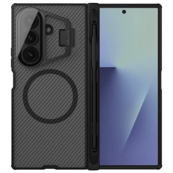Калъф Nillkin CamShield Prop Magnetic (с прозрачен капак за камерата и S Pen) - Samsung Galaxy Z Fold7 - Прозрачно черен