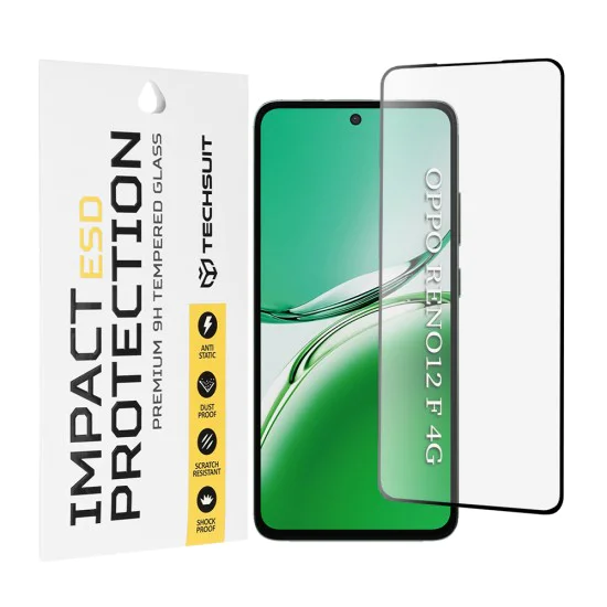 Калъф за Oppo Reno12 F 4G / Reno12 F 5G / Reno12 FS 4G / Reno12 FS 5G - ESD стъкло - черен