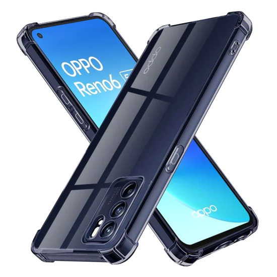 Калъф за Oppo Reno6 5G - Techsuit - Удароустойчив Clear Silicone - Опушено Черен