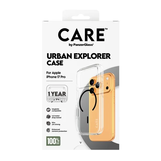 Калъф PanzerGlass® CARE Flagship Urban Explorer Black MagSafe - iPhone 17 Pro - Прозрачен