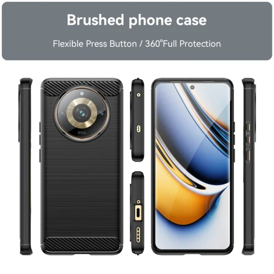 Калъф за Realme 11 Pro / 11 Pro+ - Carbon Silicone - Черен