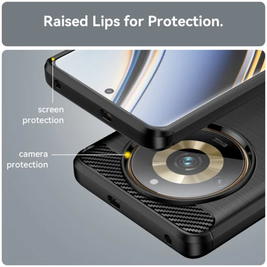 Калъф за Realme 11 Pro / 11 Pro+ - Carbon Silicone - Черен