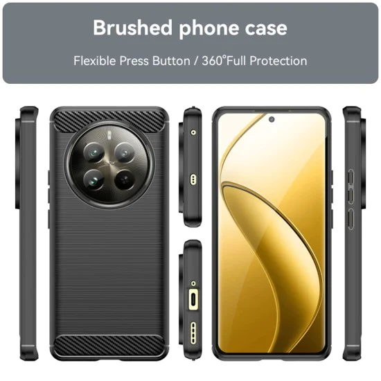 Калъф за Realme 12 Pro / 12 Pro+ - Carbon Silicone - Черен