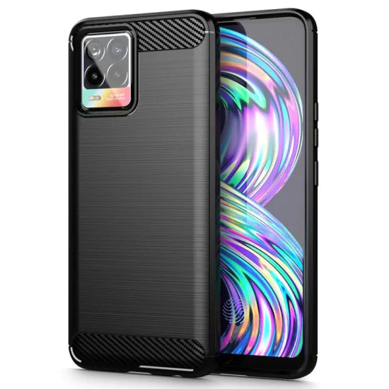 Калъф за Realme 8 4G / 8 Pro 4G - Carbon Silicone - Черен