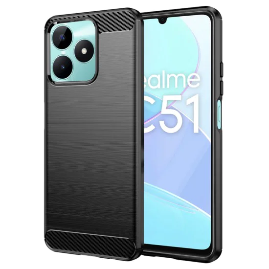 Калъф за Realme C51 / Note 50 - Carbon Silicone - Черен