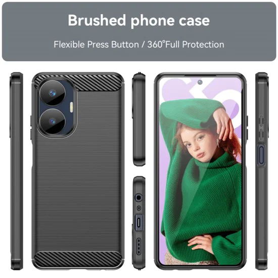 Калъф за Realme C55 - Carbon Silicone - Черен