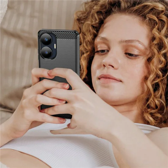 Калъф за Realme C55 - Carbon Silicone - Черен