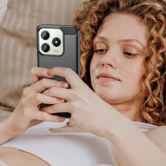 Калъф за Realme C61 / Realme C63 - Carbon Silicone - Черен