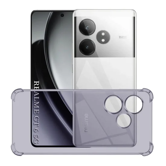 Калъф за Realme GT 6 / GT 6T - Techsuit - Удароустойчив Clear Silicone - Опушено Черен