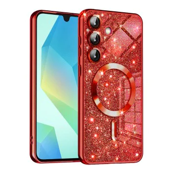 Калъф за Samsung Galaxy A16 4G / A16 5G - Luxury Glitter MagSafe - Червен