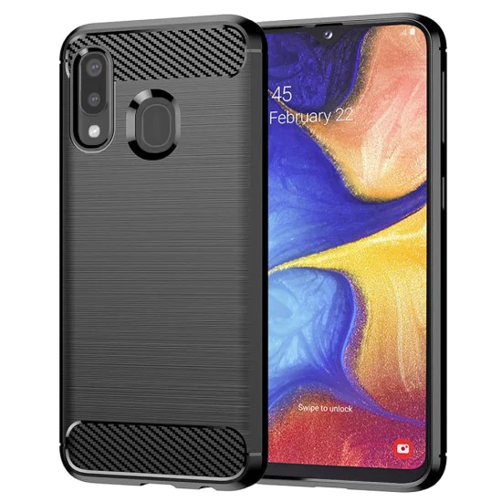 Калъф за Samsung Galaxy A20e - Carbon Silicone - Черен