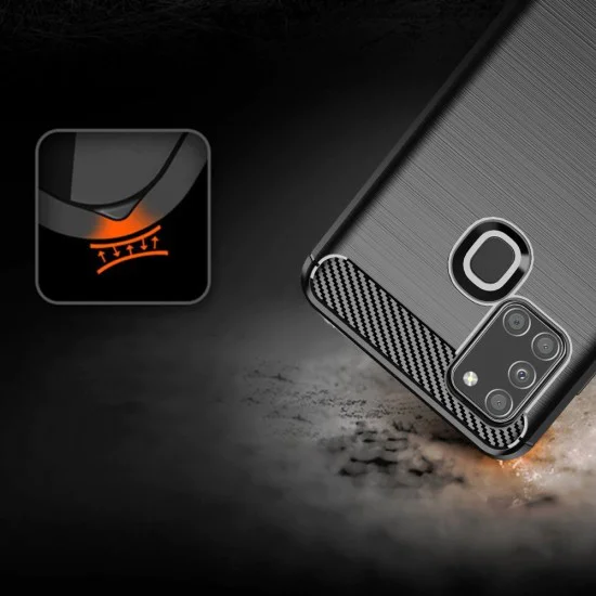 Калъф за Samsung Galaxy A21s - Carbon Silicone - Черен