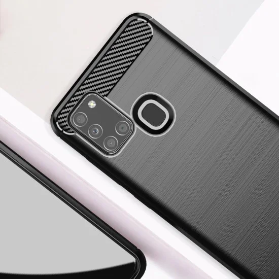 Калъф за Samsung Galaxy A21s - Carbon Silicone - Черен
