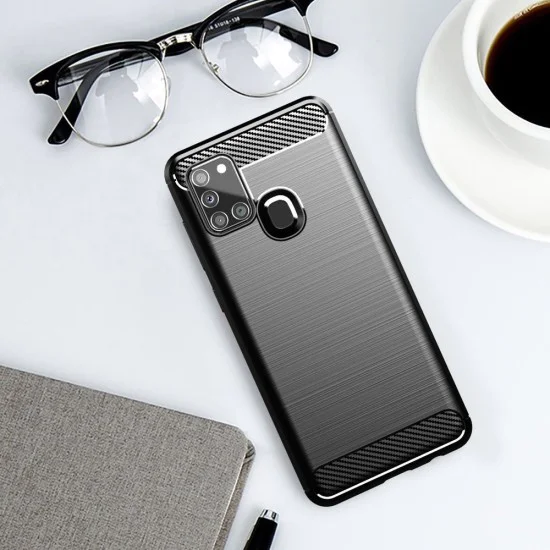 Калъф за Samsung Galaxy A21s - Carbon Silicone - Черен