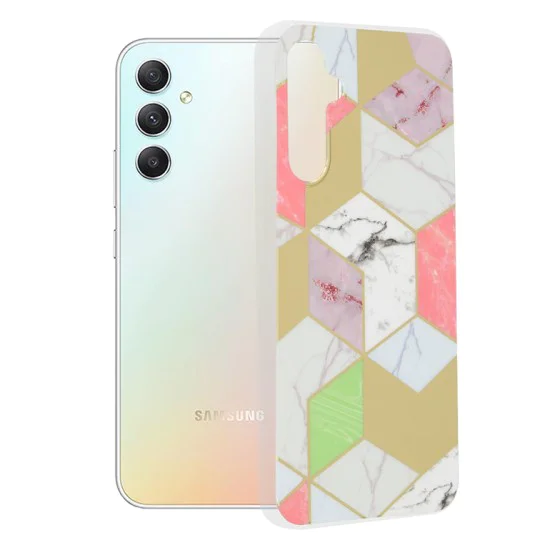 Калъф за Samsung Galaxy A34 5G - серия Marble - лилав шестостен
