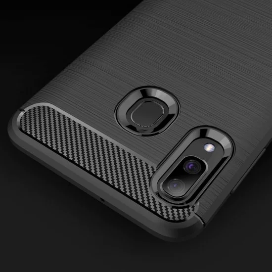 Калъф за Samsung Galaxy A40 - Carbon Silicone - Черен