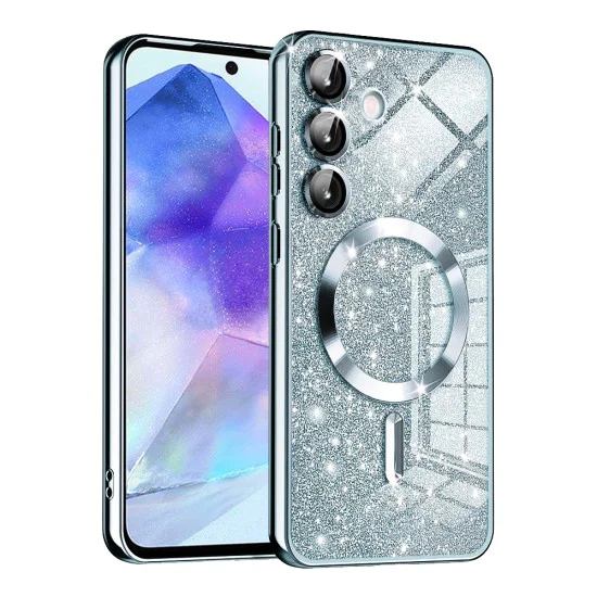 Калъф за Samsung Galaxy A55 5G - Луксозен Glitter MagSafe - Светло син