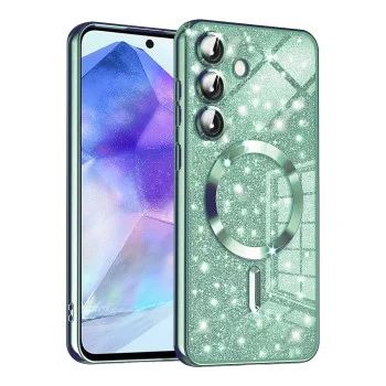 Калъф за Samsung Galaxy A55 5G - Луксозен Glitter MagSafe - Светло зелен
