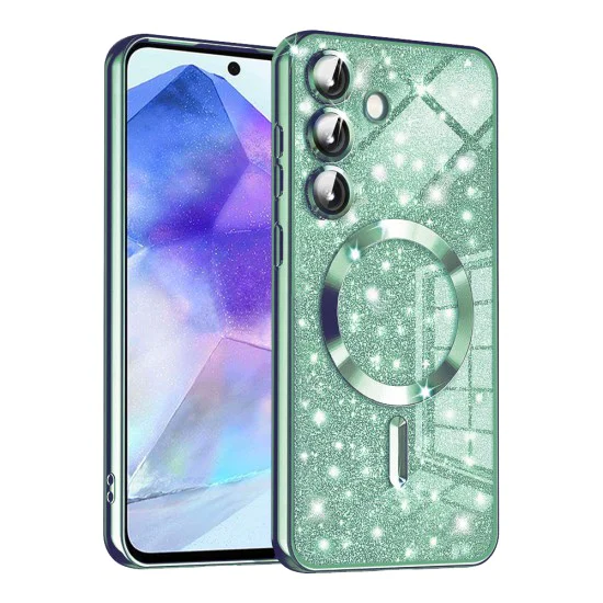 Калъф за Samsung Galaxy A55 5G - Луксозен Glitter MagSafe - Светло зелен