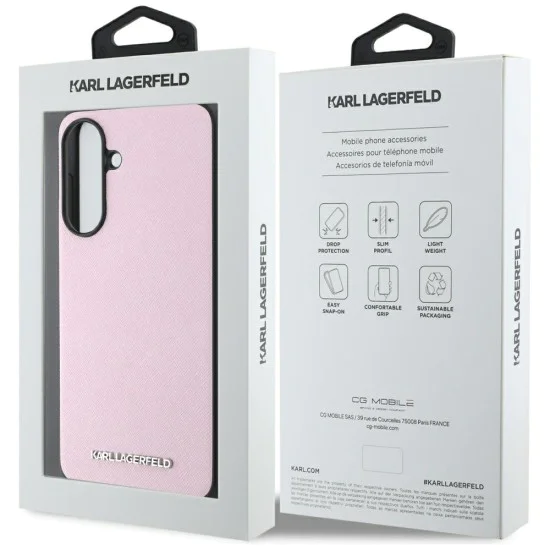Калъф за Samsung Galaxy A56 5G - Karl Lagerfeld - Saffiano (KLHCSA56PSAFWMCP) - Розово метално лого