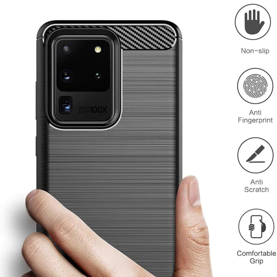Калъф за Samsung Galaxy Galaxy S20 Ultra 4G / S20 Ultra 5G - Carbon Silicone - Черен