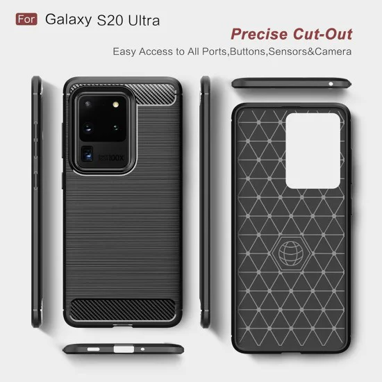 Калъф за Samsung Galaxy Galaxy S20 Ultra 4G / S20 Ultra 5G - Carbon Silicone - Черен