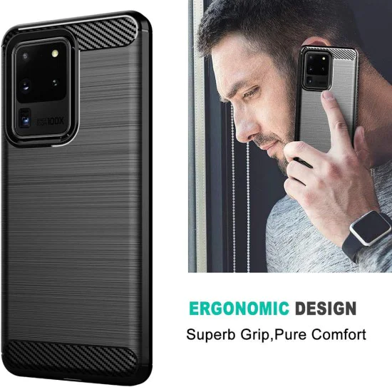 Калъф за Samsung Galaxy Galaxy S20 Ultra 4G / S20 Ultra 5G - Carbon Silicone - Черен