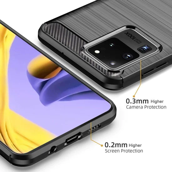 Калъф за Samsung Galaxy Galaxy S20 Ultra 4G / S20 Ultra 5G - Carbon Silicone - Черен
