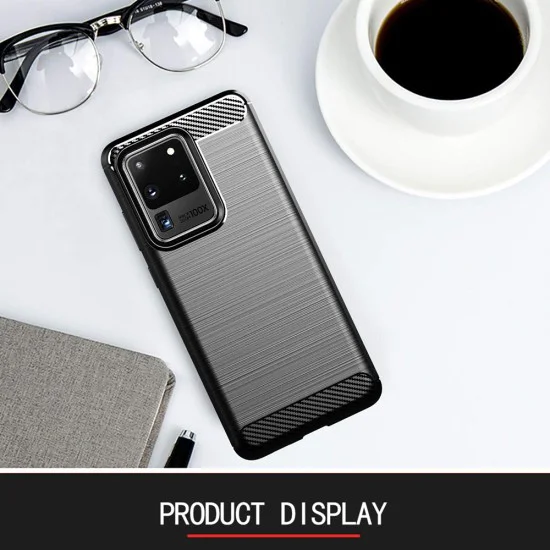 Калъф за Samsung Galaxy Galaxy S20 Ultra 4G / S20 Ultra 5G - Carbon Silicone - Черен