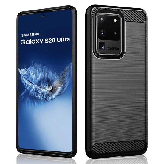 Калъф за Samsung Galaxy Galaxy S20 Ultra 4G / S20 Ultra 5G - Carbon Silicone - Черен