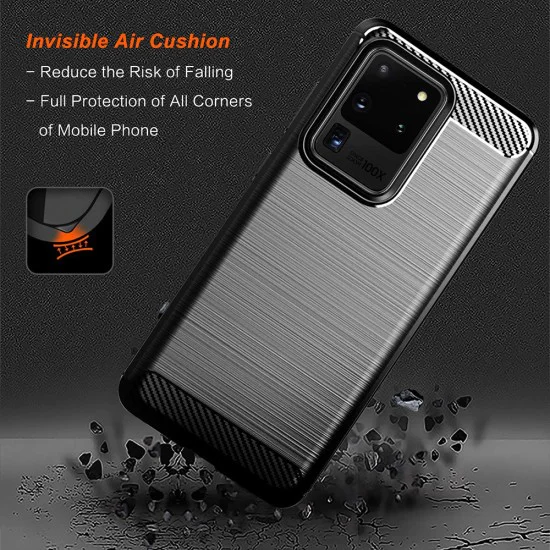 Калъф за Samsung Galaxy Galaxy S20 Ultra 4G / S20 Ultra 5G - Carbon Silicone - Черен