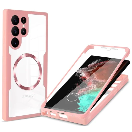 Калъф за Samsung Galaxy Galaxy S22 Ultra 5G + Протектор - ColorVerse 360 ​​MagSafe MagSafe Series - розов