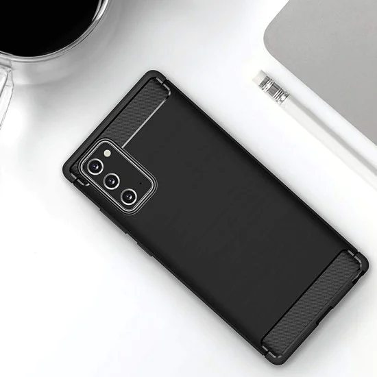 Калъф за Samsung Galaxy Note 20 / Note 20 5G - Carbon Silicone - Черен